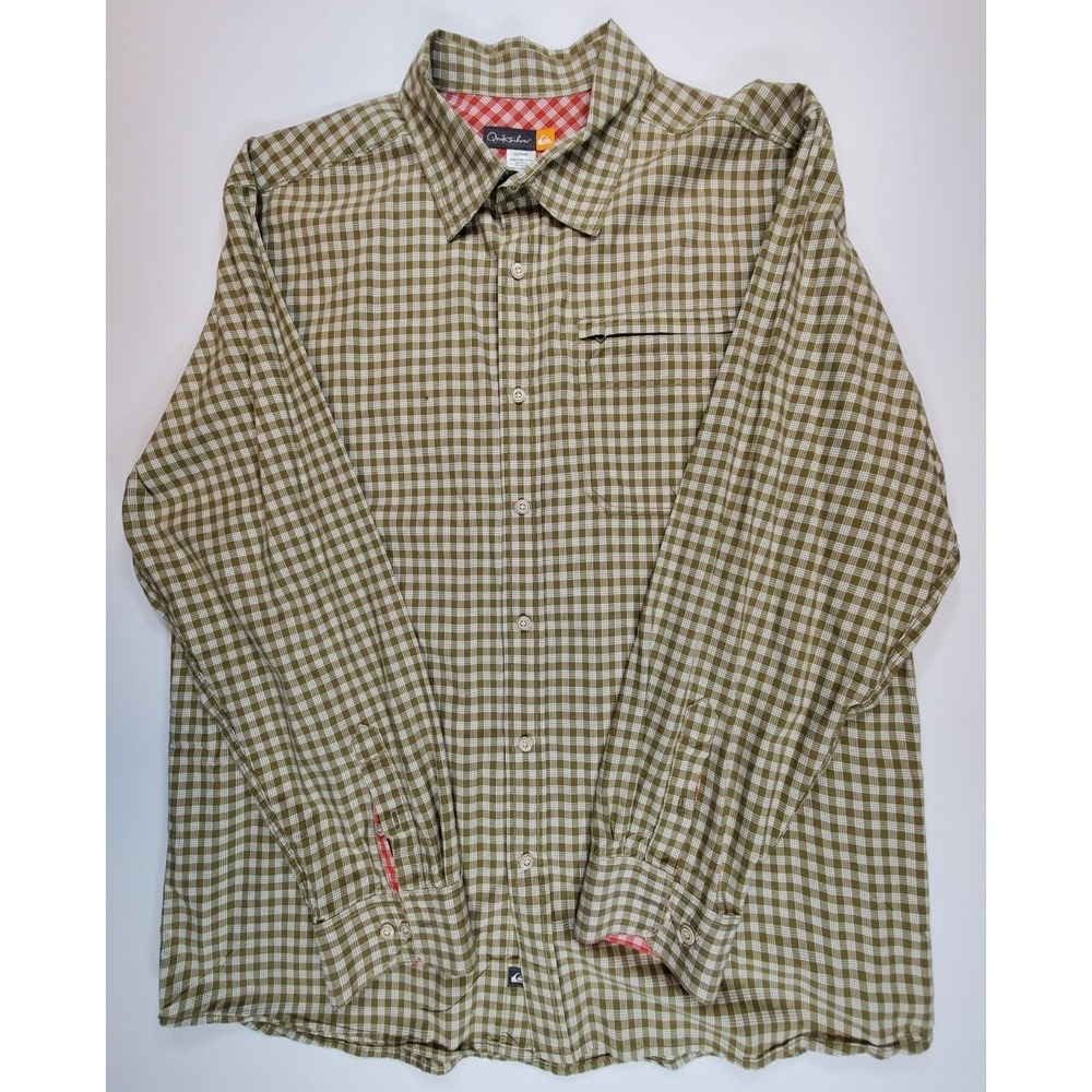 Quiksilver Men's XL Long Sleeve Button Down Shirt Green Plaid Outdoor Casual